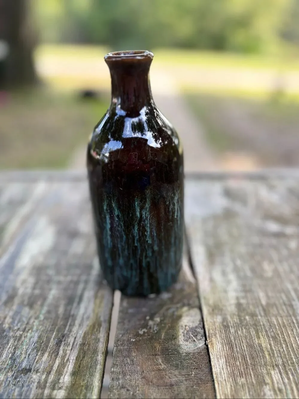 Unbranded Studio Art Pottery Bottle Vase Drip Glaze Brown Blue Rustic Modern